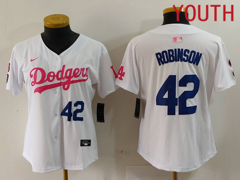 Youth Los Angeles Dodgers 42 Robinson White joint name 2024 Nike MLB Jersey style 9121